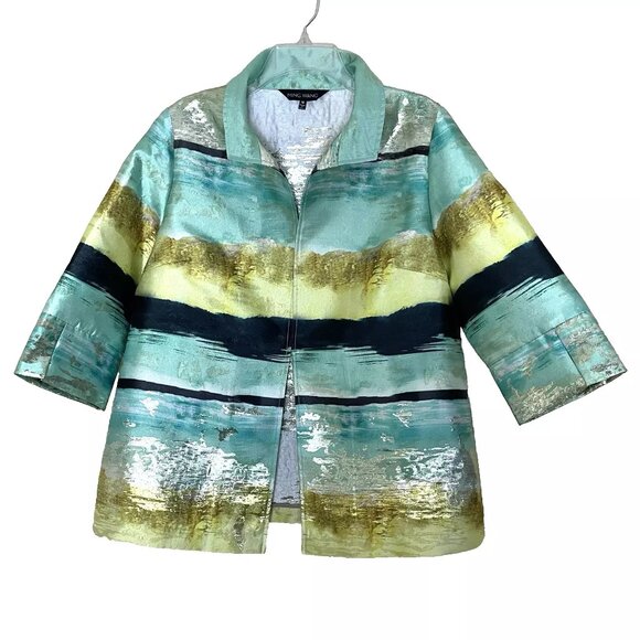 Ming Wang Landscape Brushstroke Metallic Jacket Blazer Medium Art To Wear Artsy - Picture 2 of 12